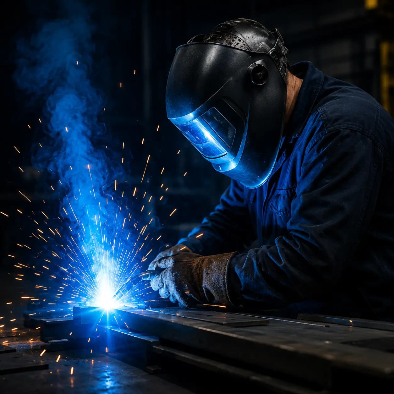 Certified welder joining fabricated steel assemblies