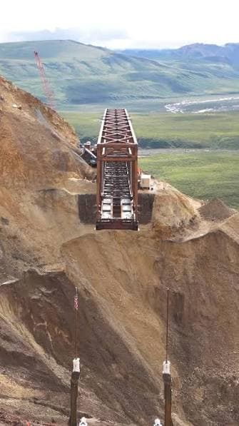 Bridge launch across the Pretty Rocks Landslide, valley view