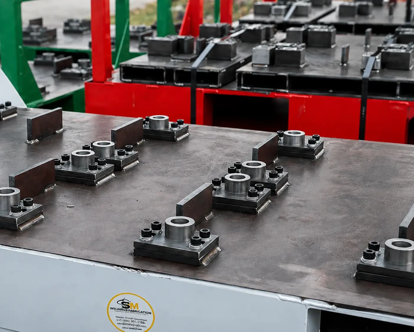 Finished and assembled steel fixture plates ready for delivery